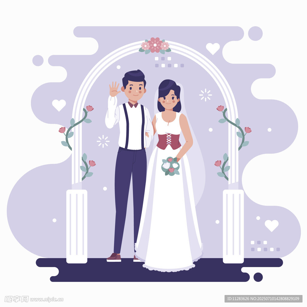 浪漫婚礼中的新婚夫妇