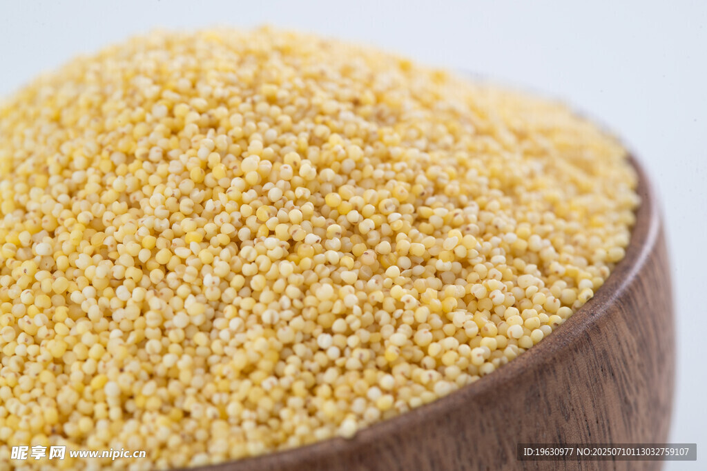 木碗中的金黄小米粒