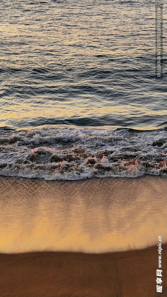 夕阳下的海浪与沙滩