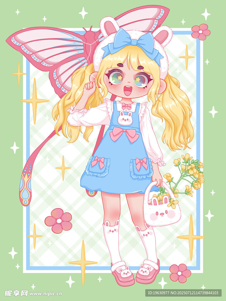 梦幻蝴蝶少女插画