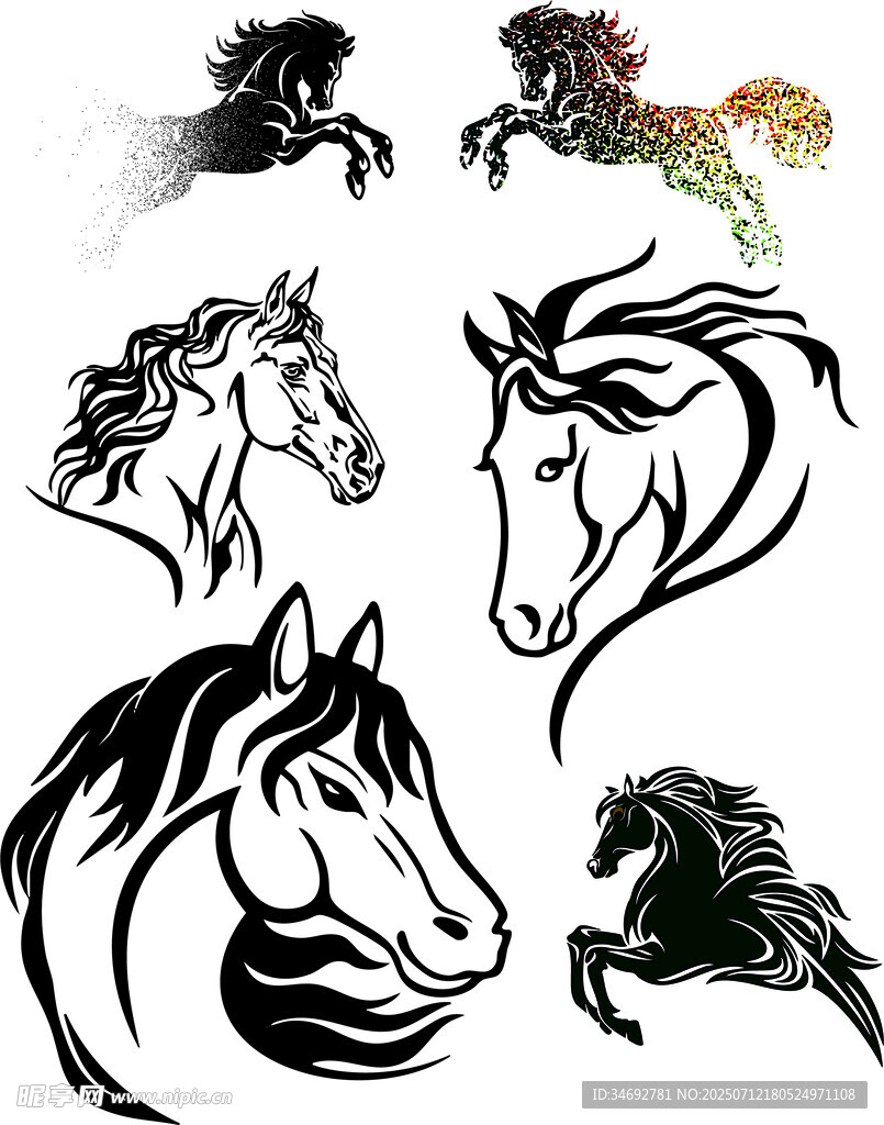 多样风格马图案设计素材 可编辑