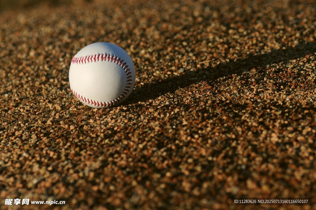 棒球静置于沙地上