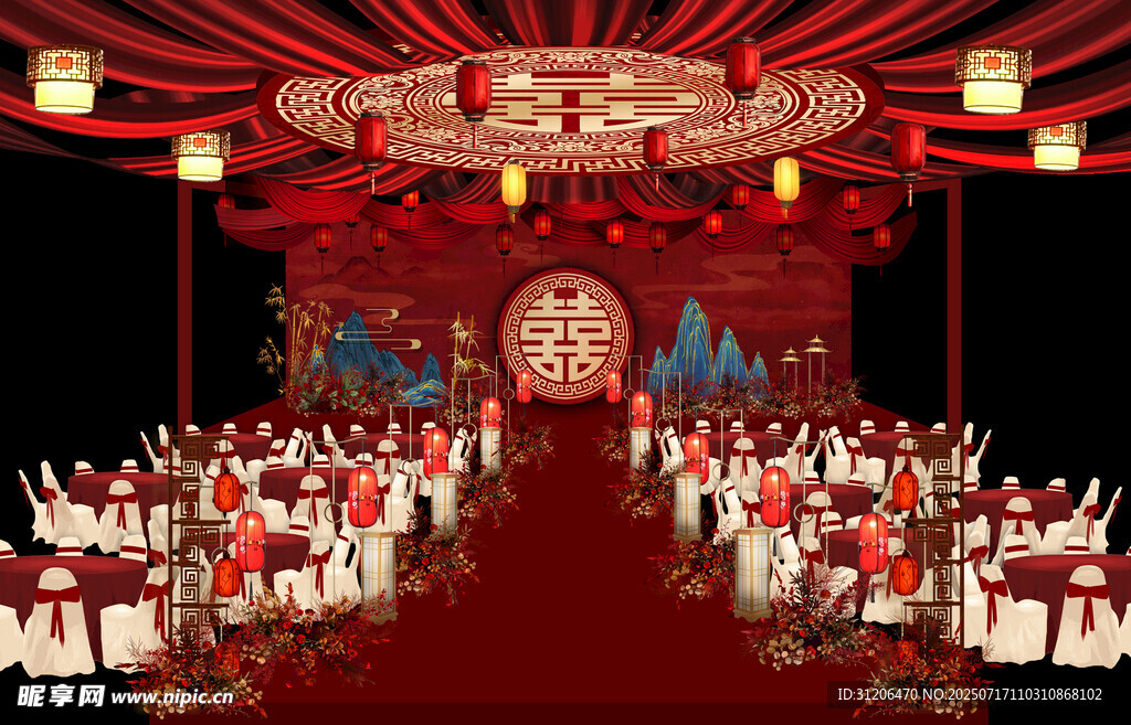 红色中式婚礼舞台