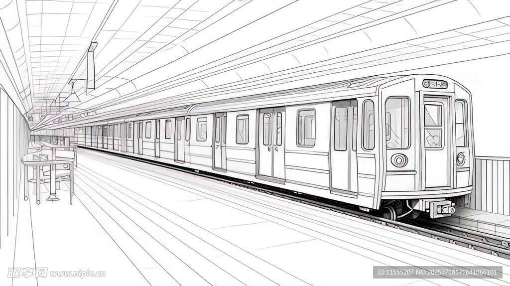 地铁线稿图车站列车景象