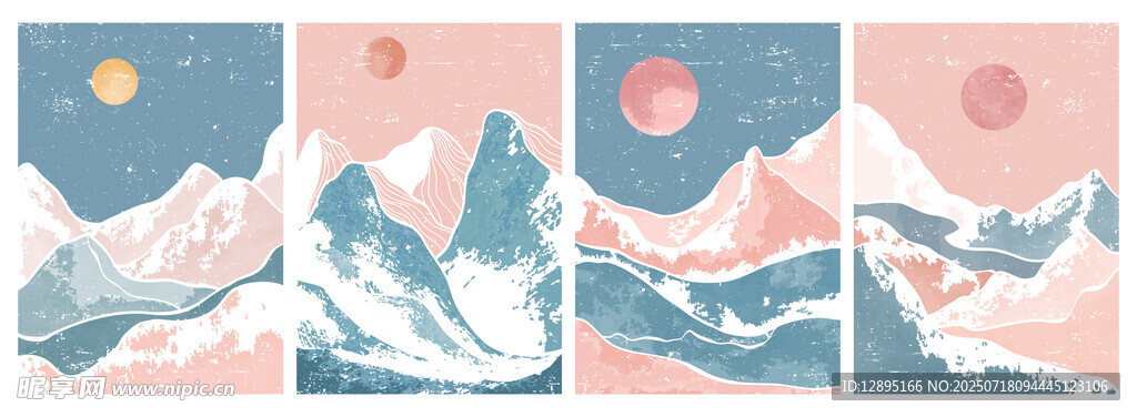 梦幻山海风景插画