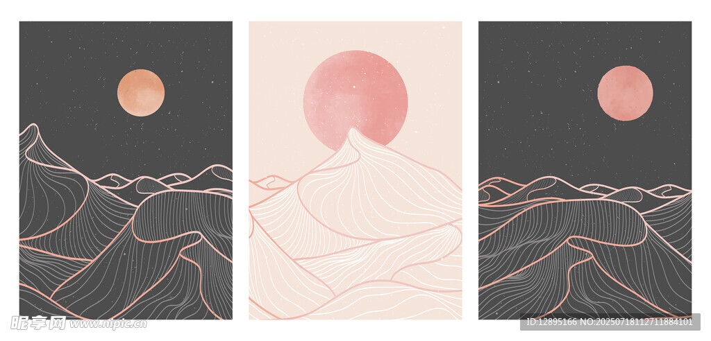 日式简约山水月插画