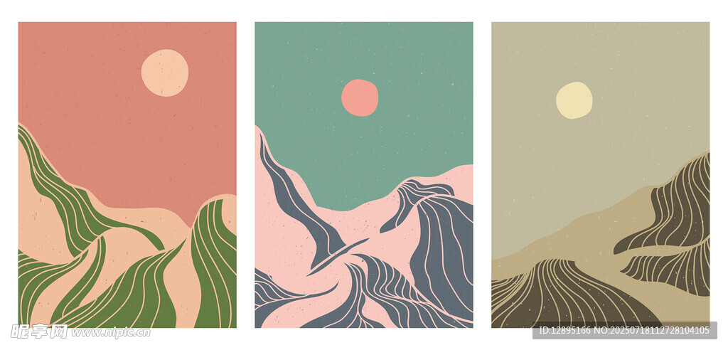 三幅山川风景插画作品