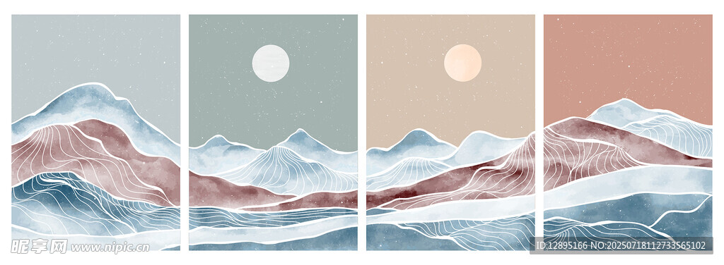 简约海浪日出风景插画