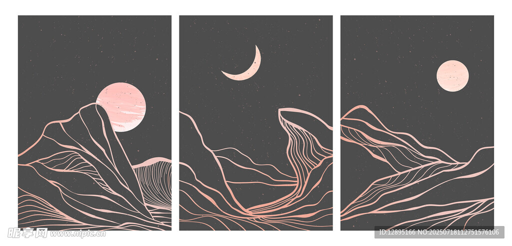 三联山川月夜抽象艺术画