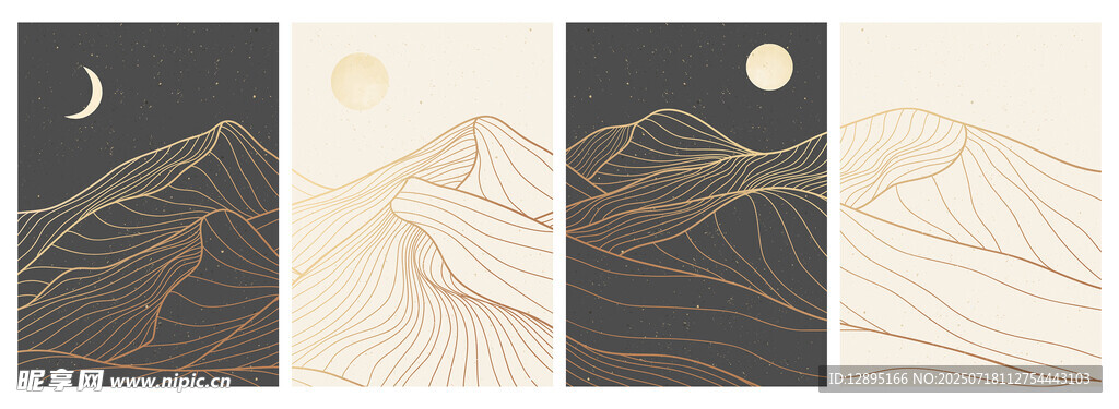 月夜山峦风景艺术画作