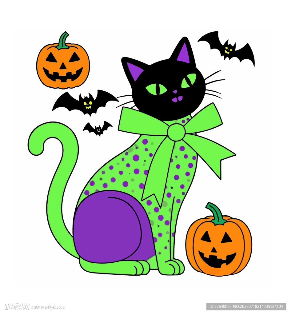 万圣节黑猫插画