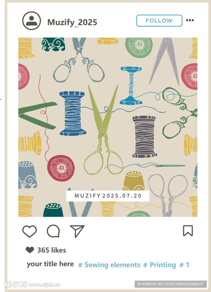 四方连续 缝纫元素印花图案