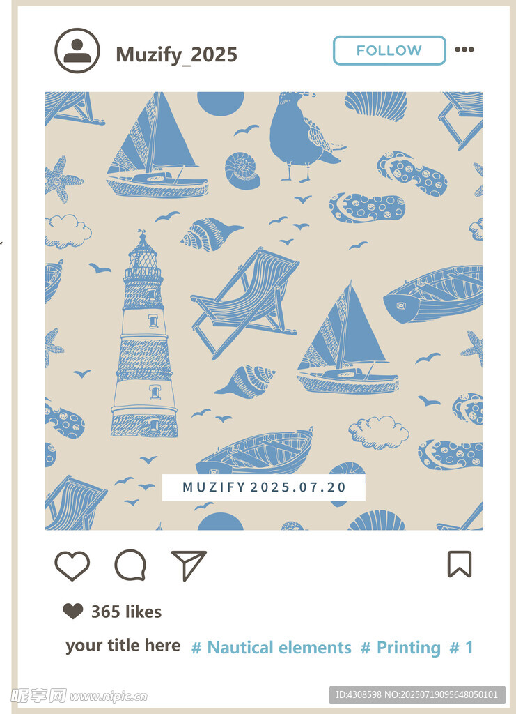 四方连续 航海风印花图案