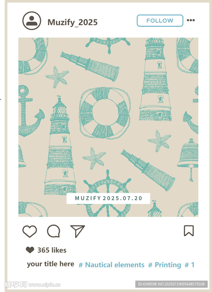 四方连续 航海元素印花图案