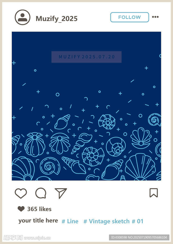 海洋生物线条印花图案