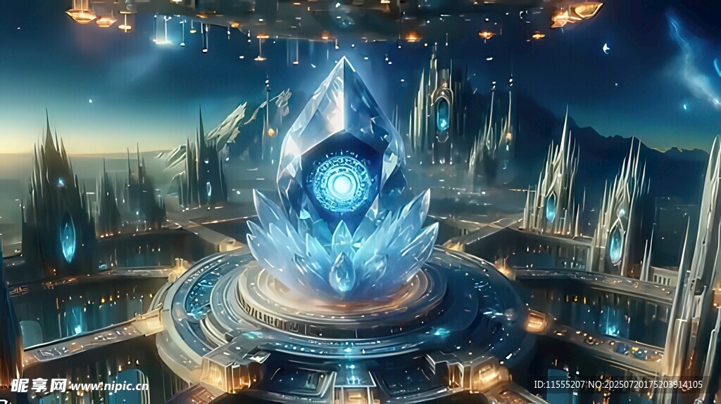 奇幻科幻风格的神秘水晶装置