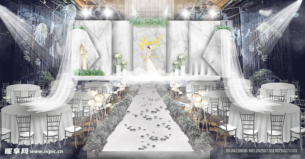 梦幻白色系婚礼现场布置