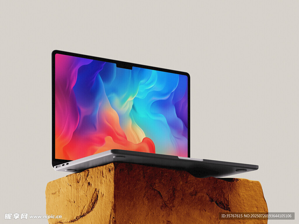 时尚笔记本电脑置于石块上样机