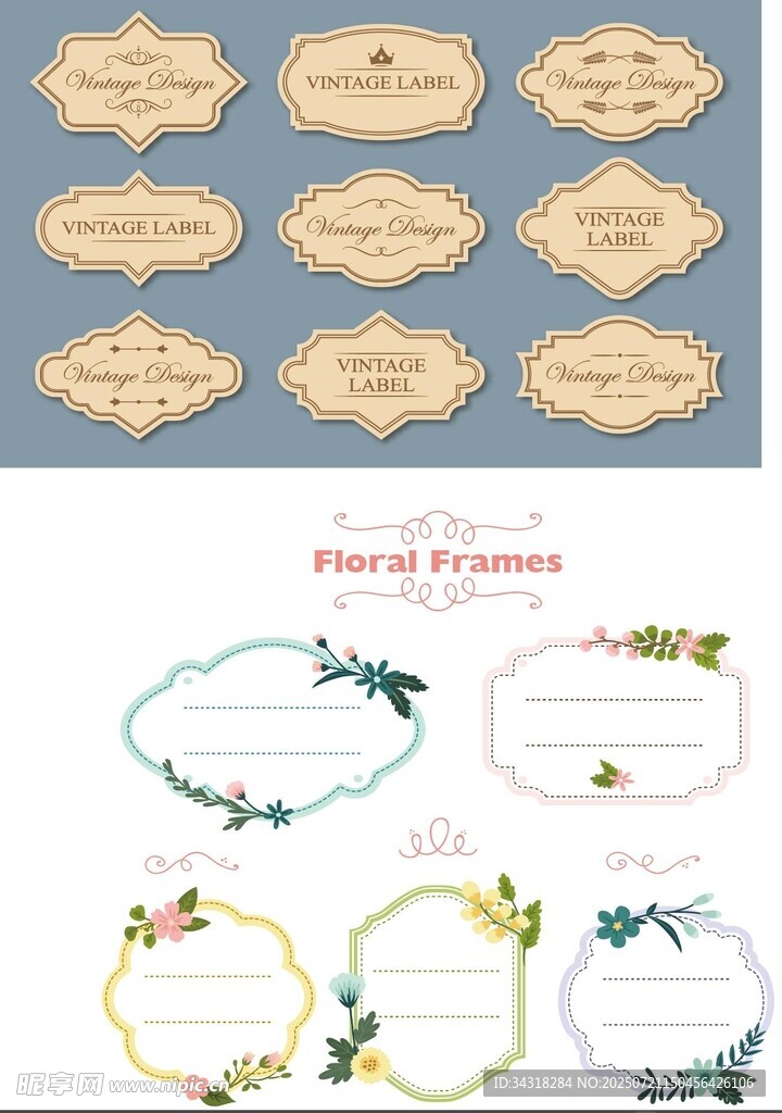 精美多样花卉边框设计模板