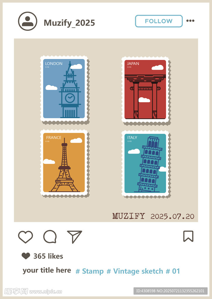 世界邮票画矢量图