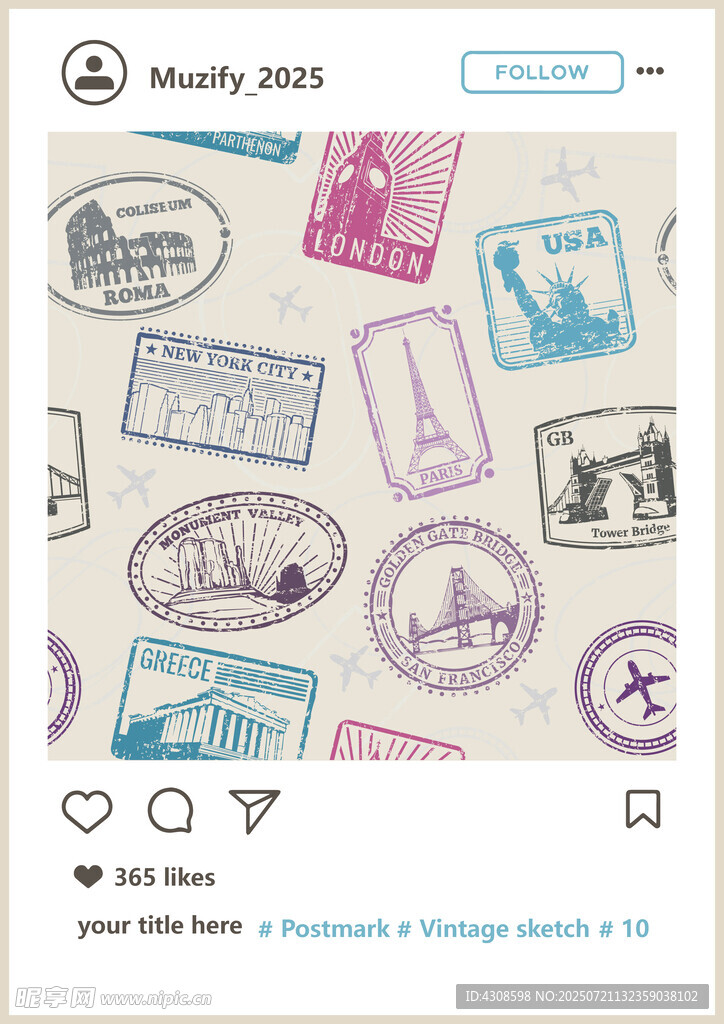 四方连续 邮票邮戳矢量图