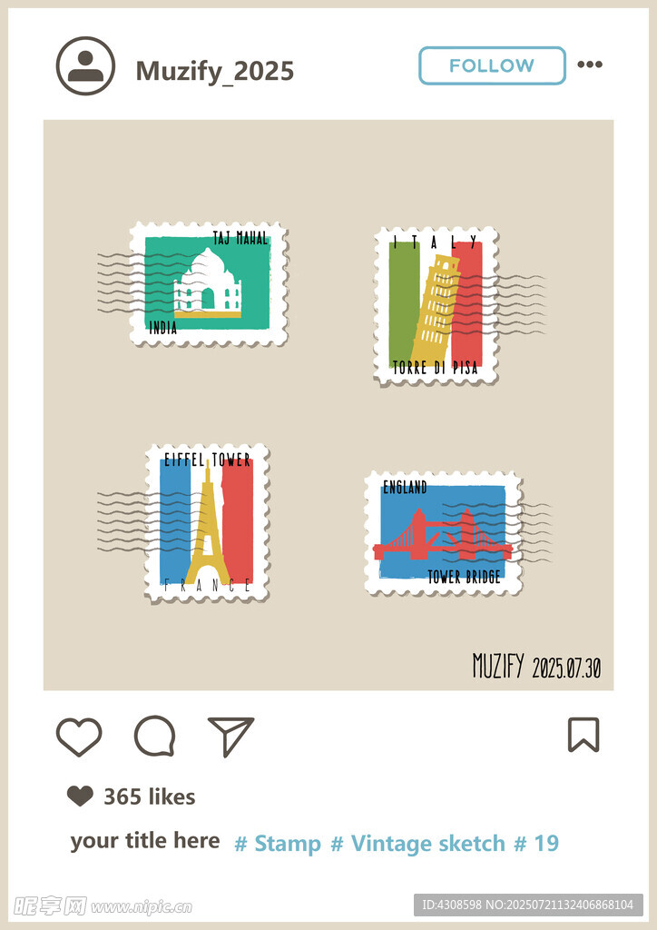 世界邮票矢量图