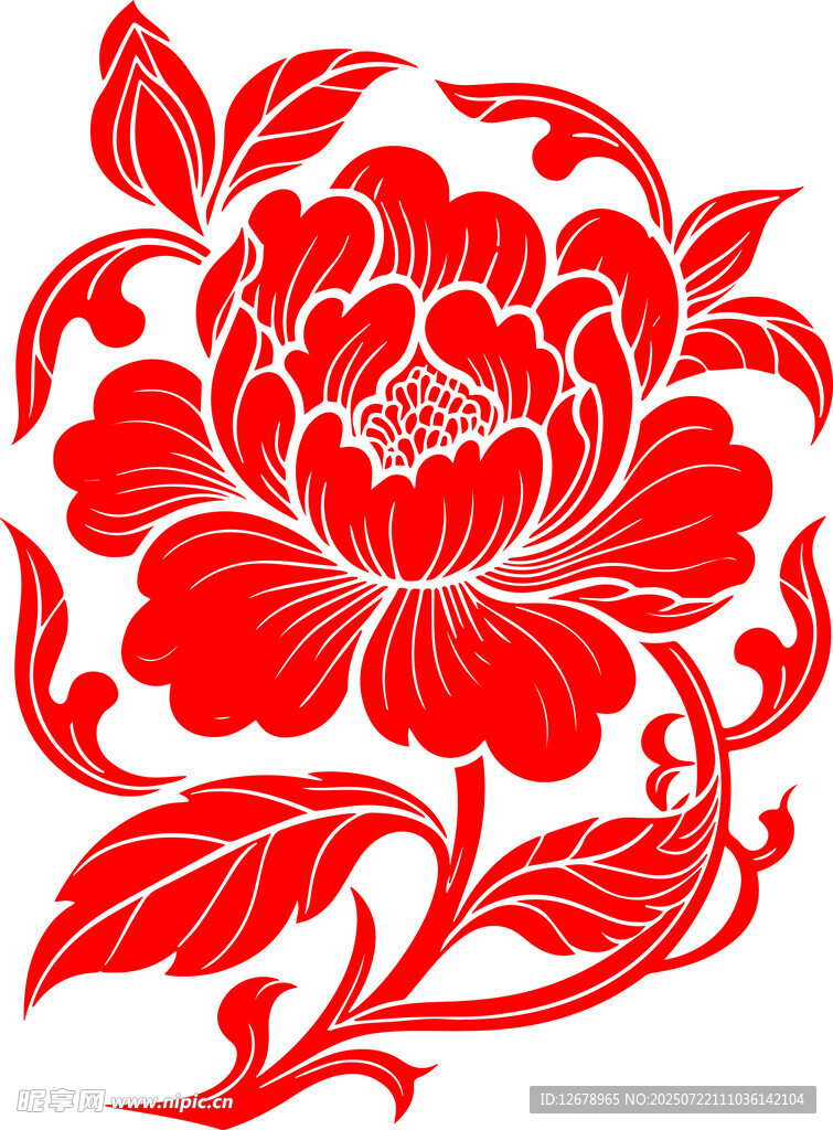 红色牡丹剪纸图案