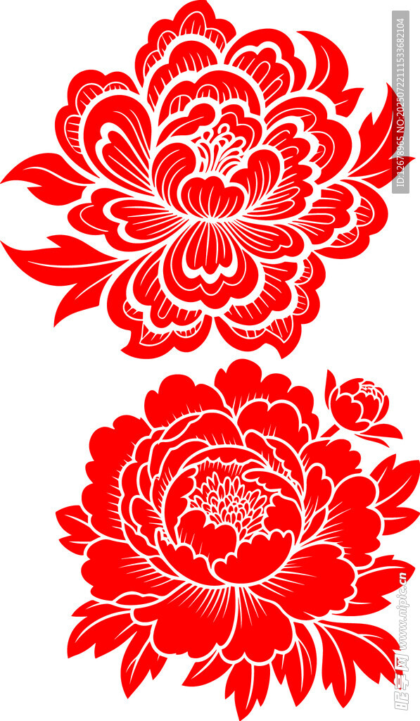 剪纸风格的牡丹花矢量插画