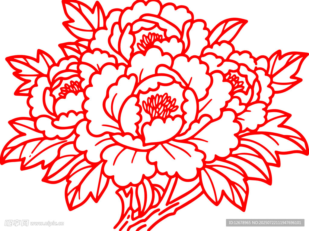 剪纸风格的牡丹花朵矢量插画