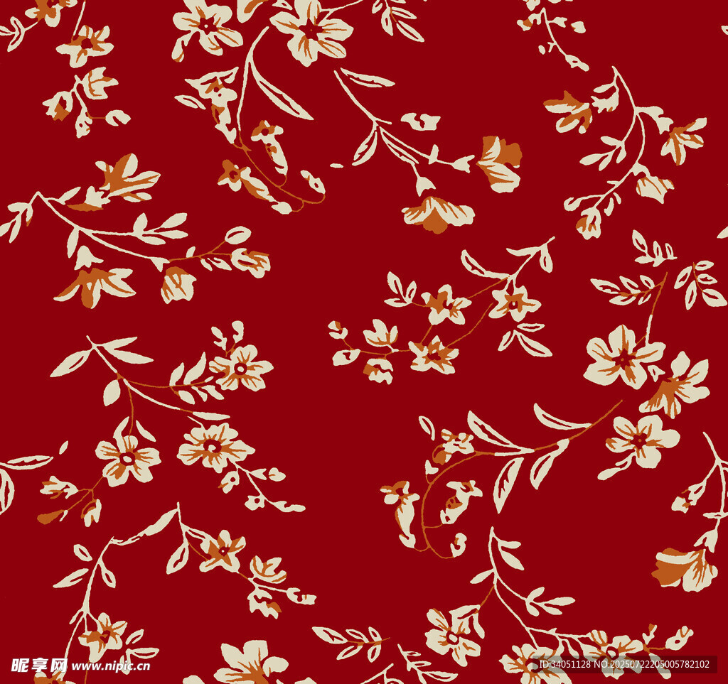 红色底花卉图案纹理