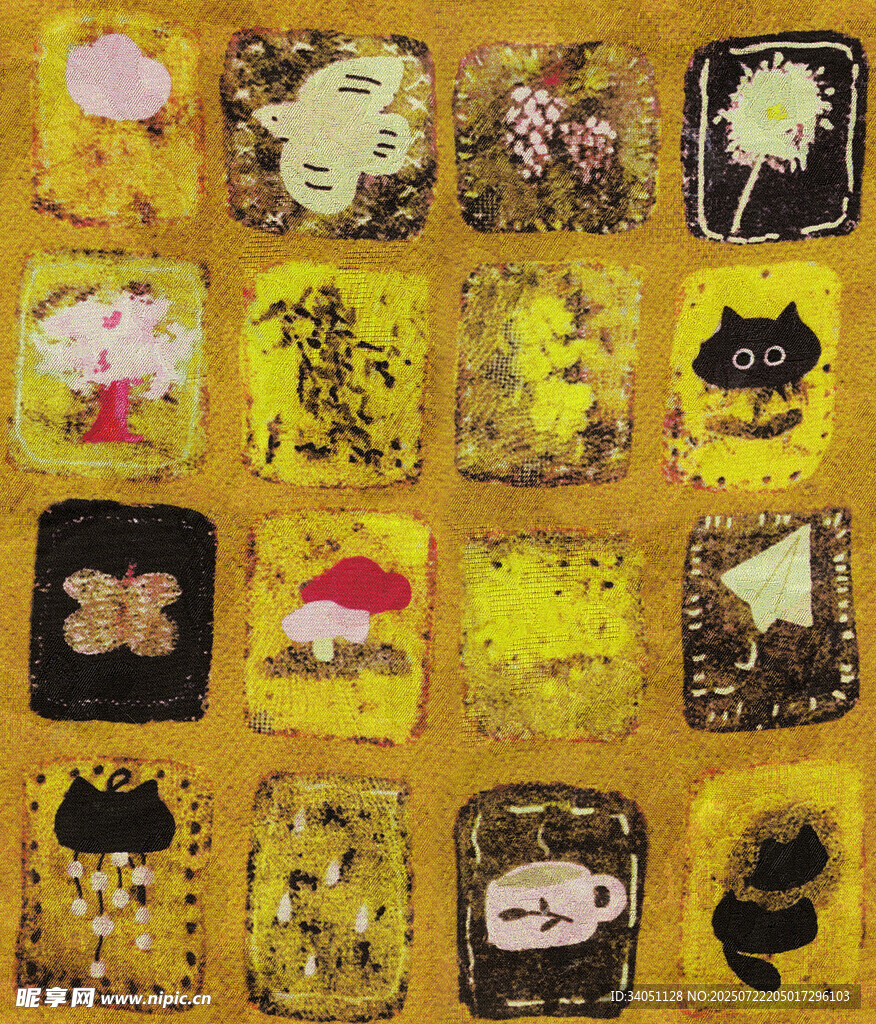 复古风黄色系卡通图案集合