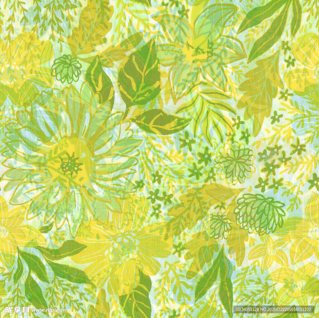 清新黄绿植物花卉图案