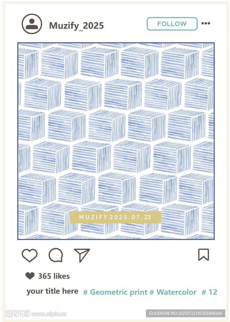 水彩线条几何印花图案