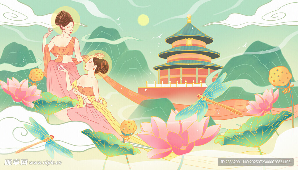 古风佳人赏景图