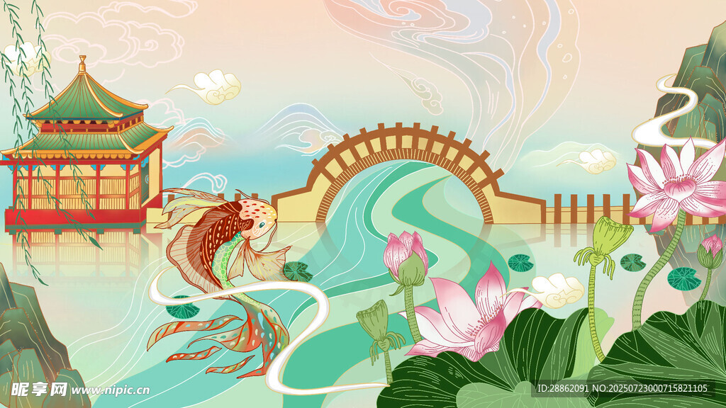 古风山水间的亭台楼阁