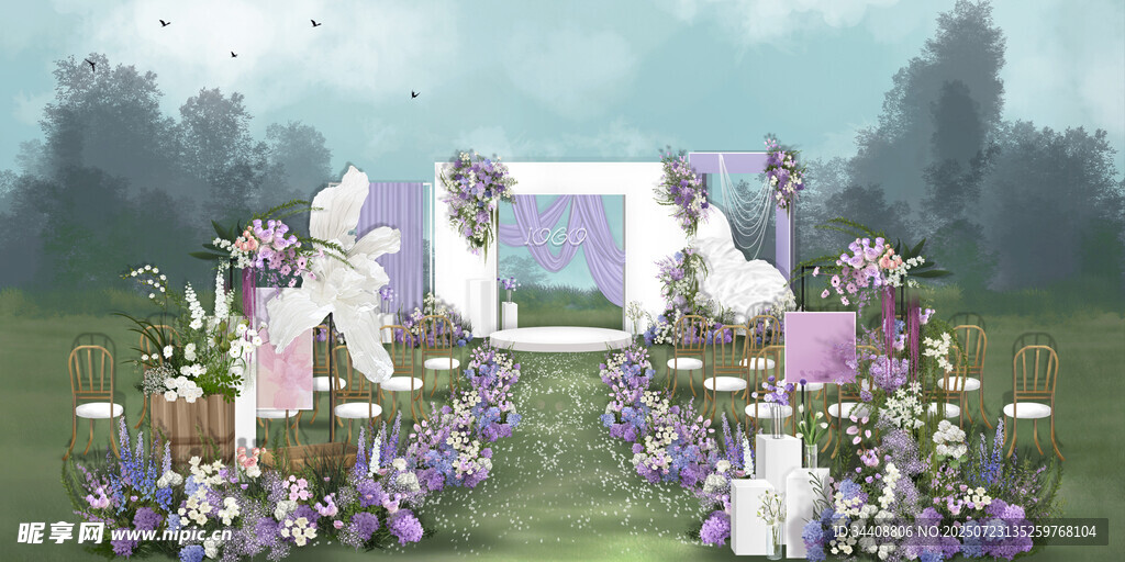 梦幻紫色系户外婚礼场景