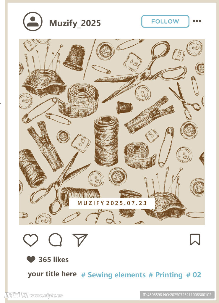 四方连续缝纫元素图案