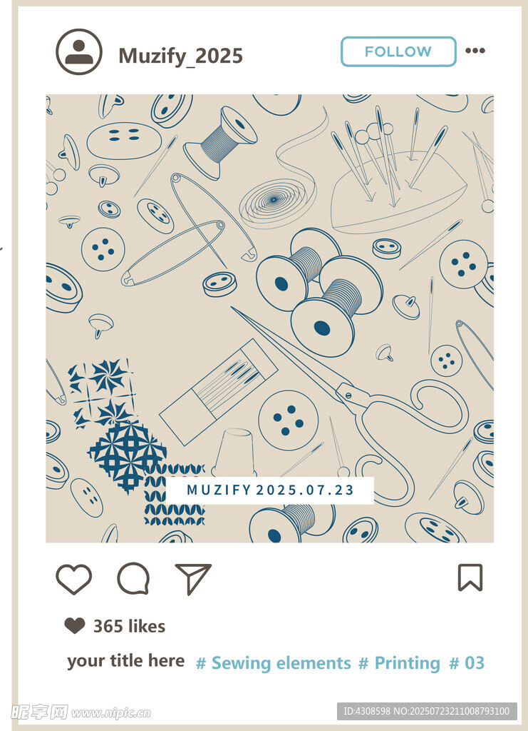 四方连续缝纫元素图案