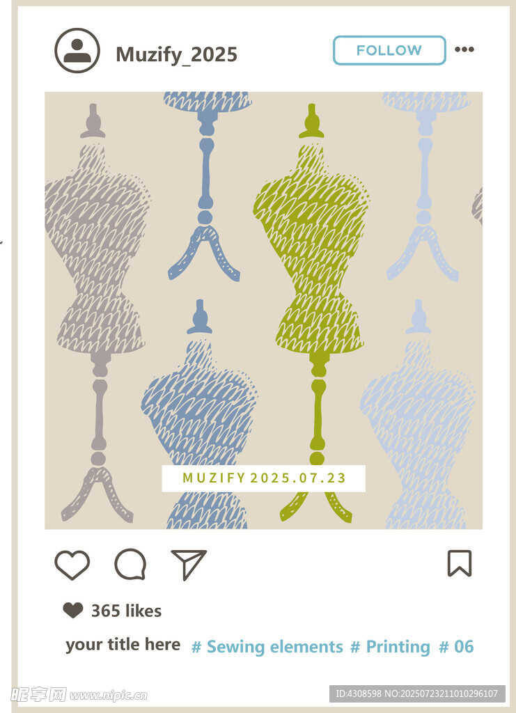 四方连续 人台印花图案