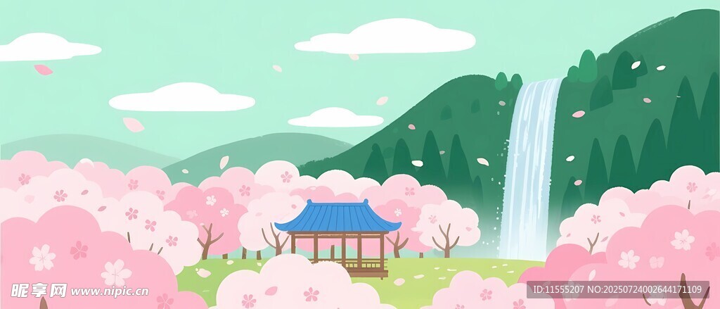 春日烂漫樱花山谷美景