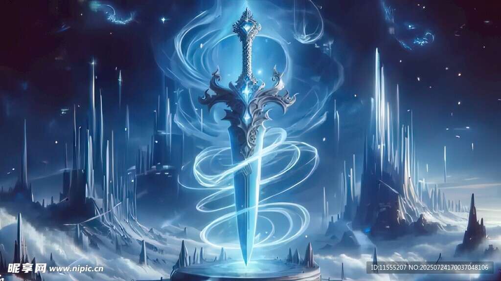 奇幻星空下的神秘符文之剑