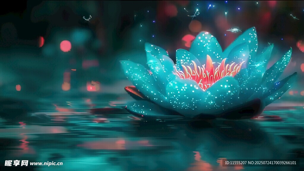 梦幻蓝莲花绽于水面