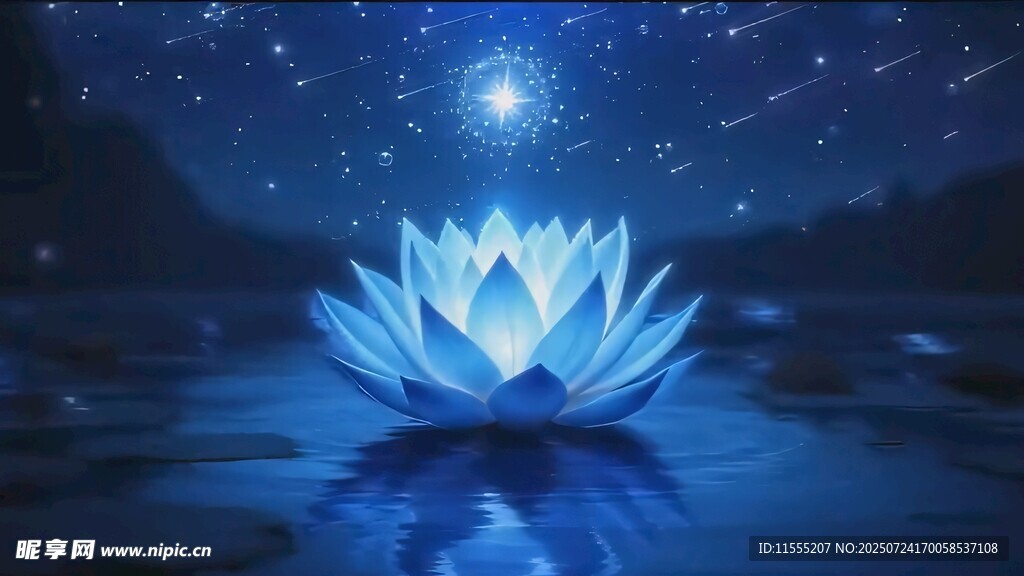 梦幻蓝莲花绽于星空之下