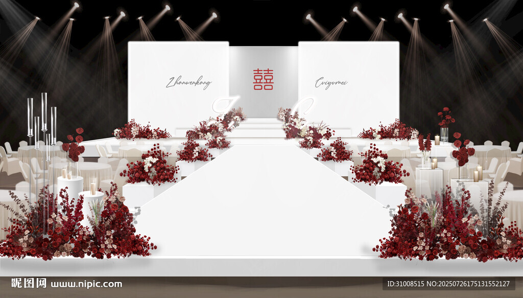 红白配色浪漫婚礼现场