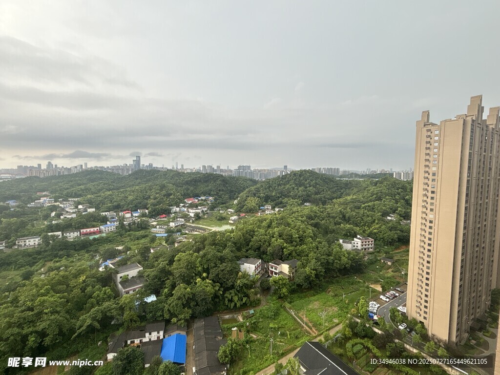 高层俯瞰城市绿意景观