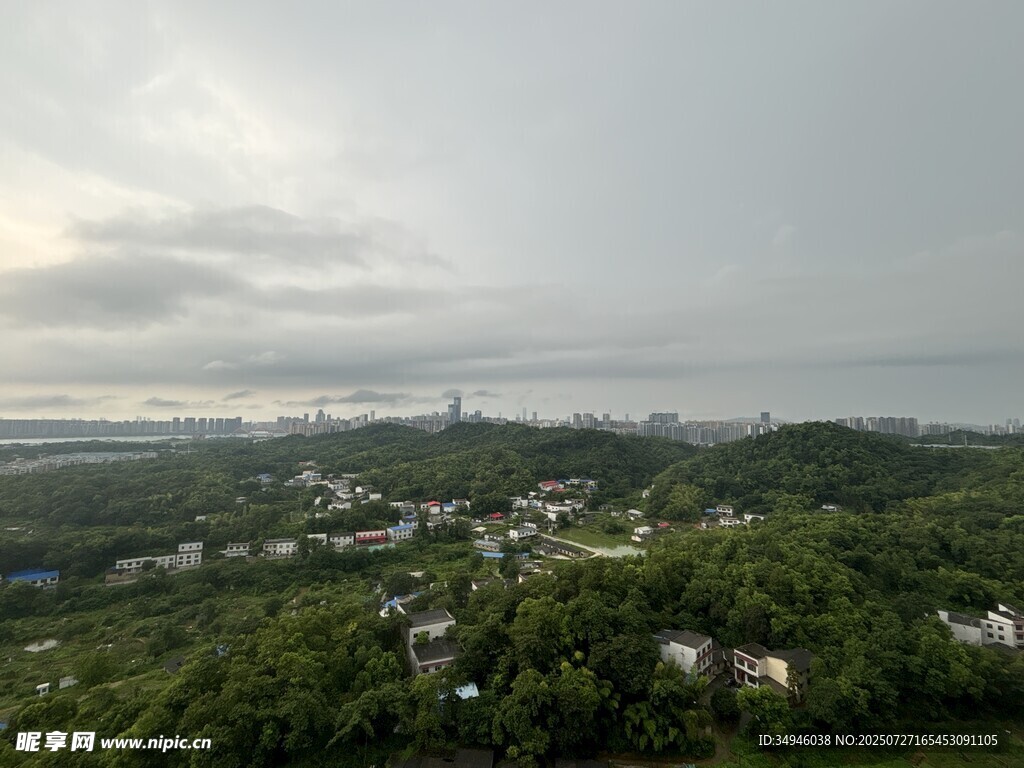 俯瞰绿意盎然的城市景观