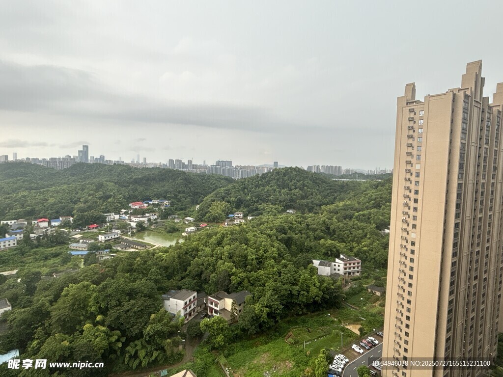 高层俯瞰城市与绿意景观