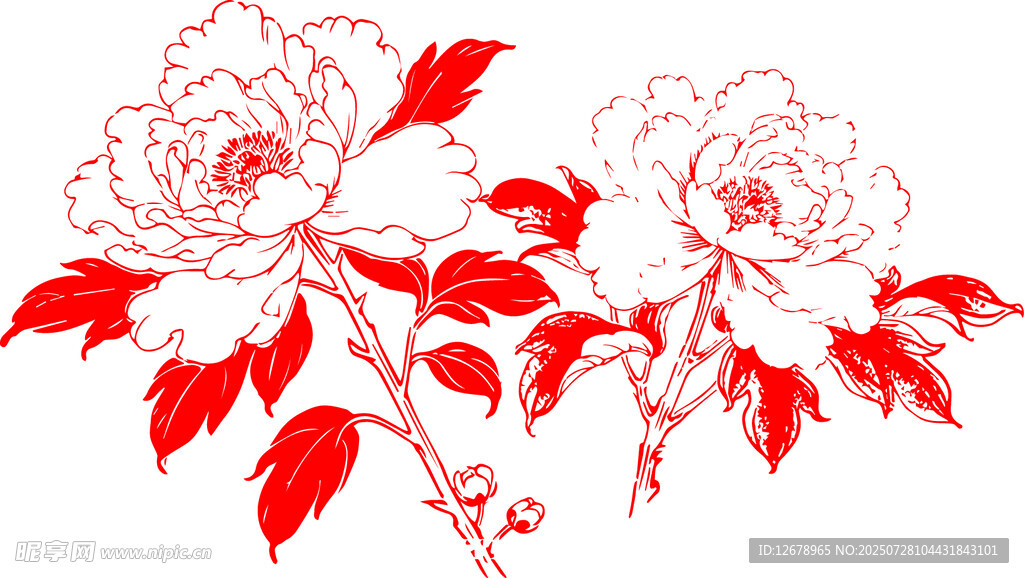 红色牡丹花图案设计元素