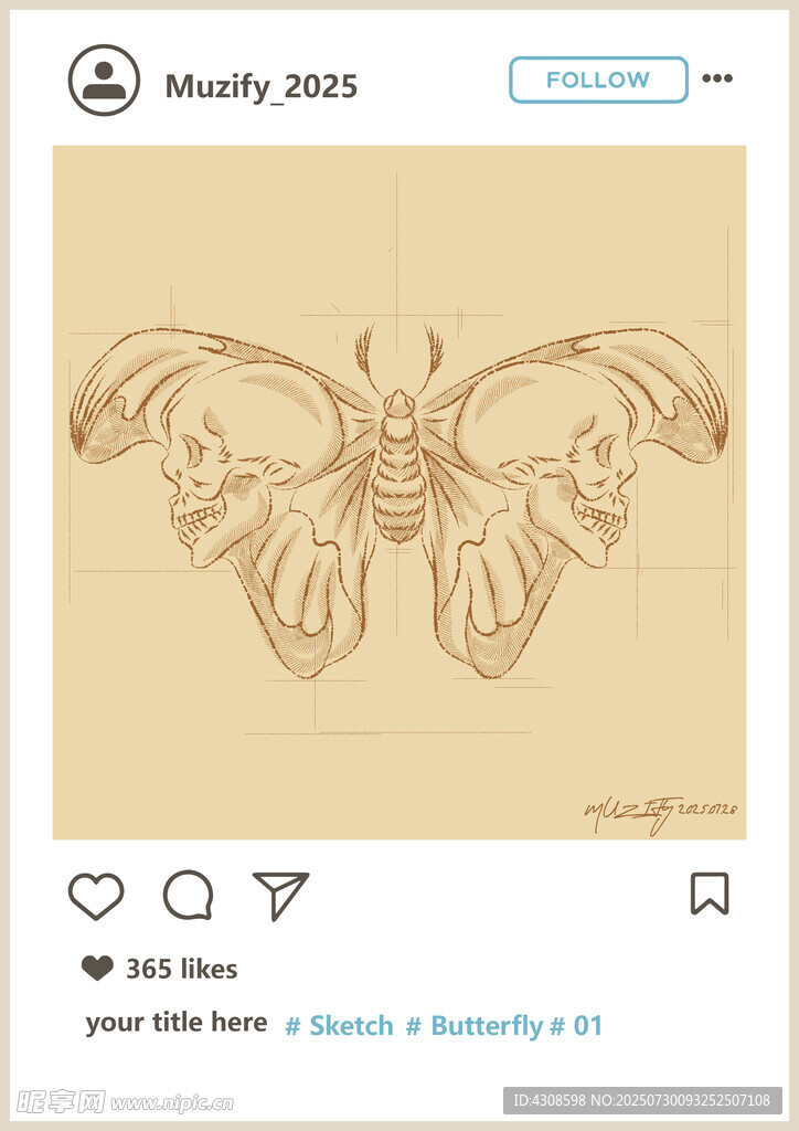 抽象蝴蝶素描画