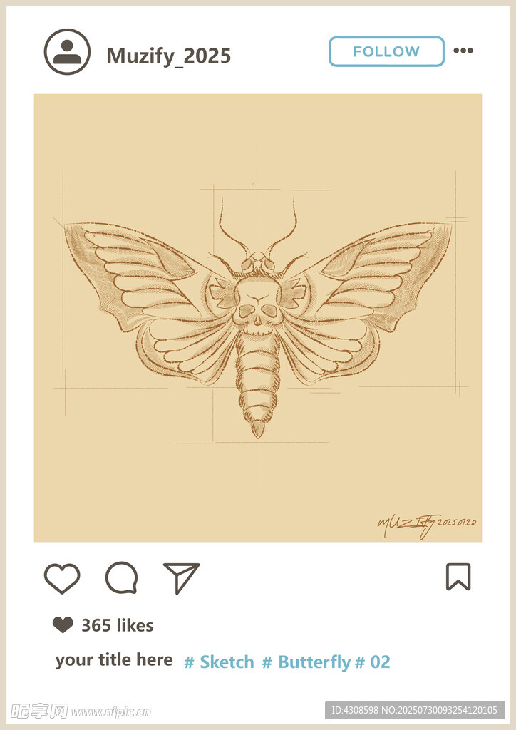 抽象蝴蝶素描画